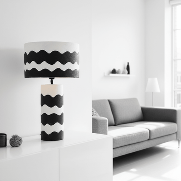 Carta 50cm Black And White Curved Stripe Papier Mache Table Lamp