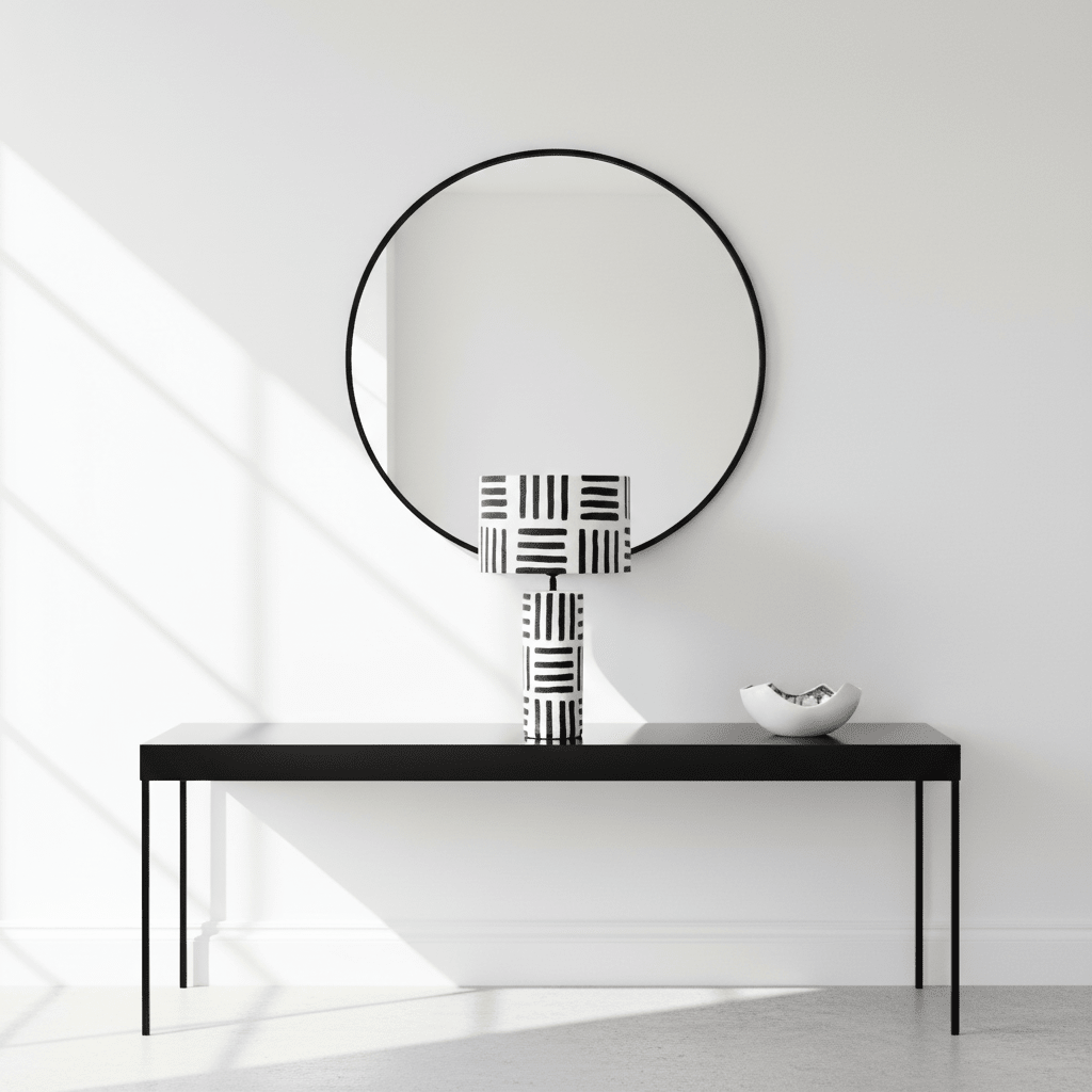 Carta 50cm Black And White Papier Mache Table Lamp with Geometric Lines