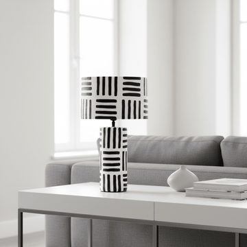 Carta 50cm Black And White Papier Mache Table Lamp with Geometric Lines