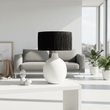 Carta 61cm White Papier Mache Table Lamp With Black Raffia Shade