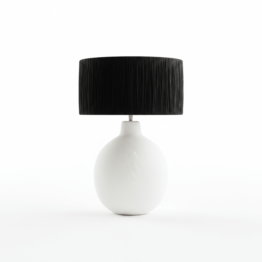 Carta 61cm White Papier Mache Table Lamp With Black Raffia Shade