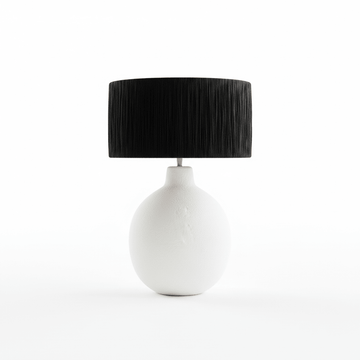 Carta 61cm White Papier Mache Table Lamp With Black Raffia Shade