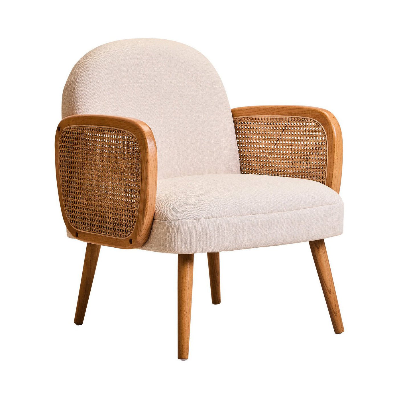Cebu Ivory Fabric and Cane Chair with Elm Wood Legs
