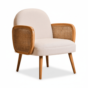 Cebu Ivory Fabric and Cane Chair with Elm Wood Legs