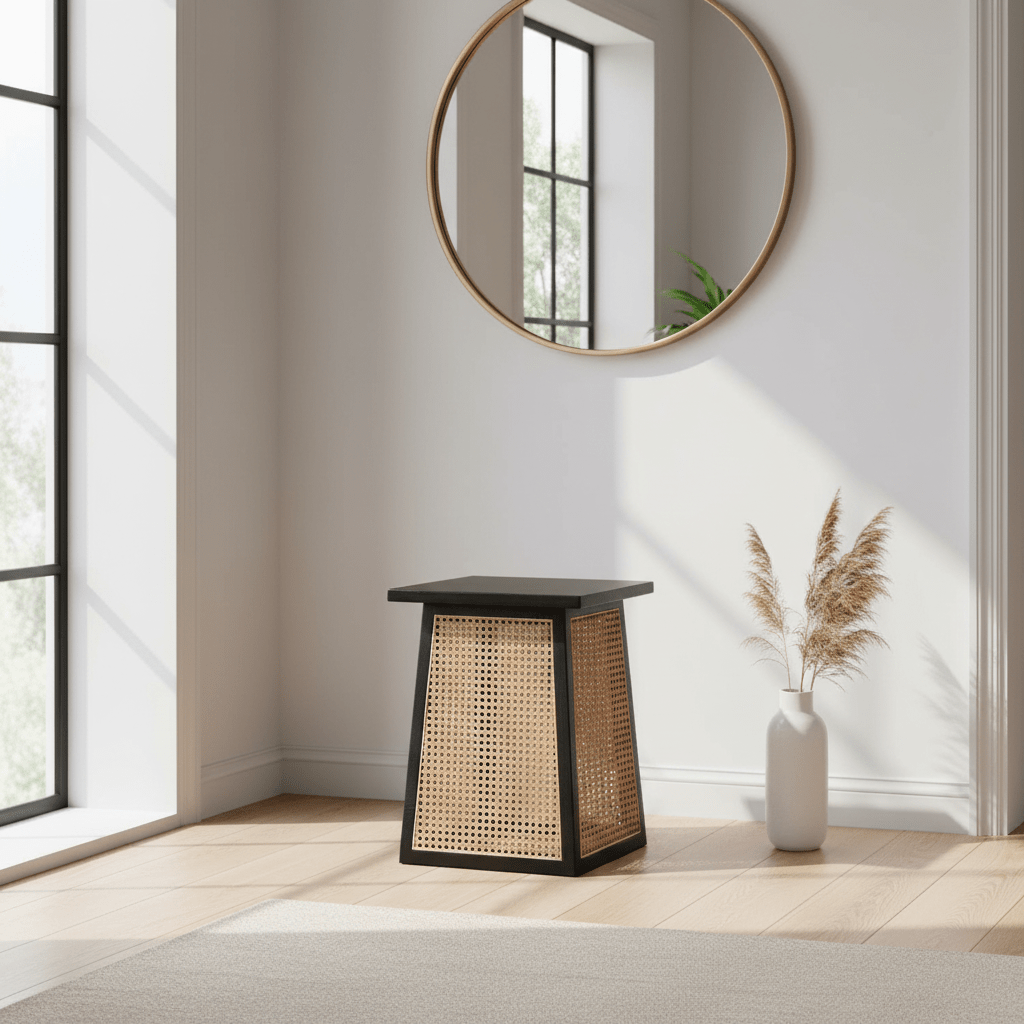 Cebu Natural Cane and Black Elm Wood Side Table
