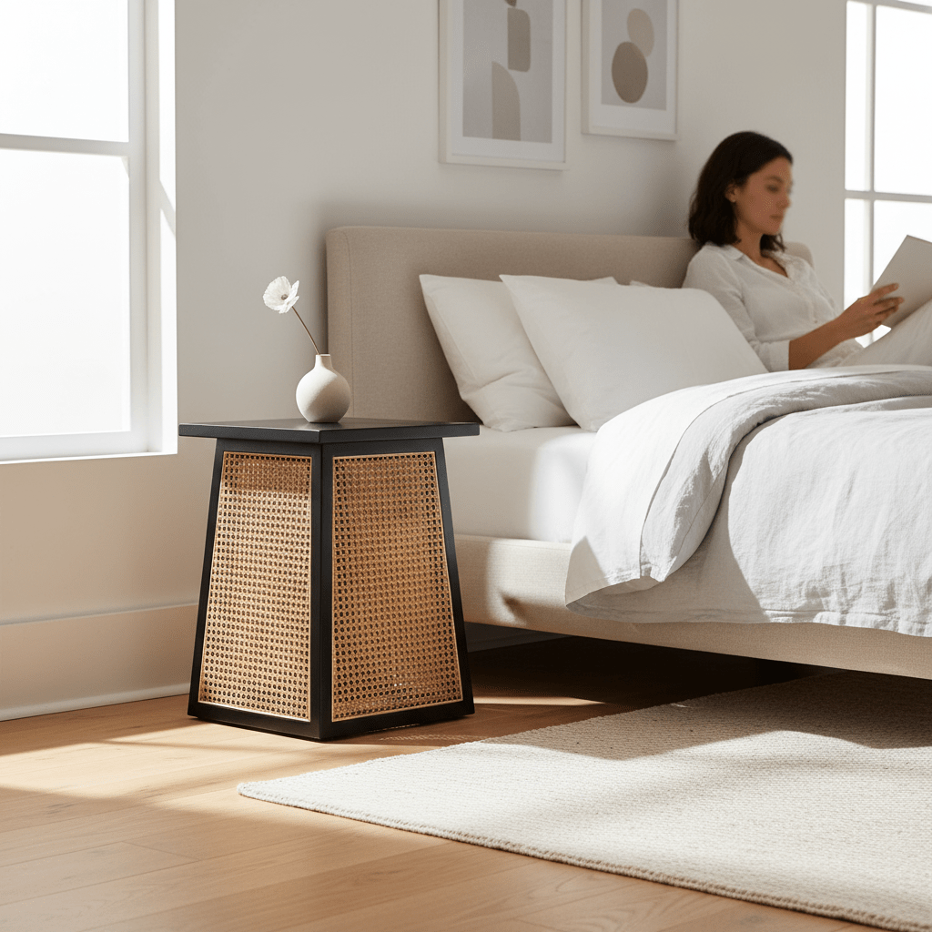 Cebu Natural Cane and Black Elm Wood Side Table