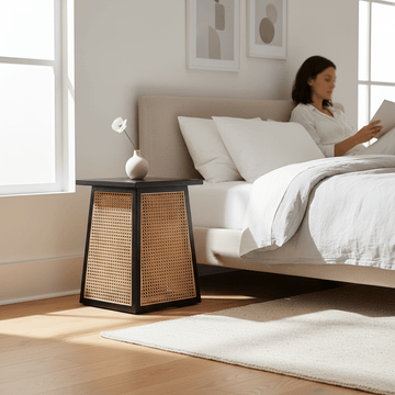 Cebu Natural Cane and Black Elm Wood Side Table