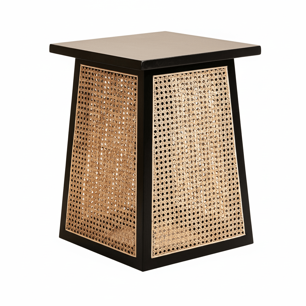 Cebu Natural Cane and Black Elm Wood Side Table