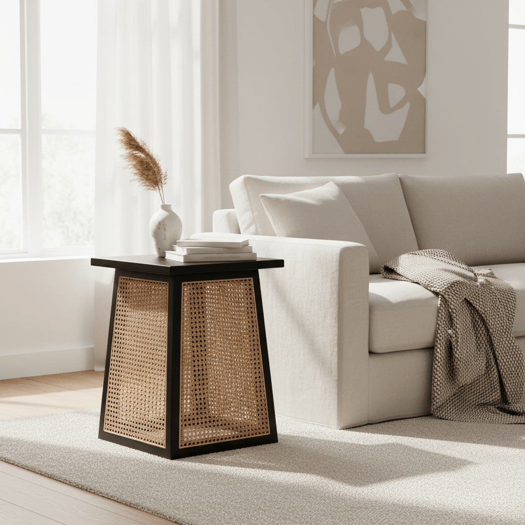 Cebu Natural Cane and Black Elm Wood Side Table