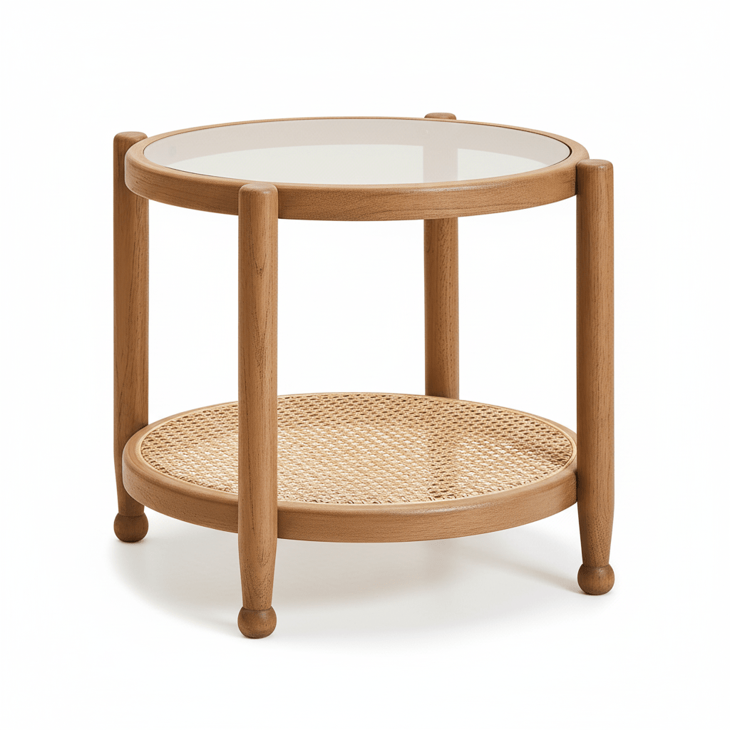 Cebu Natural Cane and Grey Wash Elm Wood Side Table