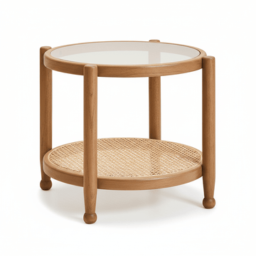 Cebu Natural Cane and Grey Wash Elm Wood Side Table