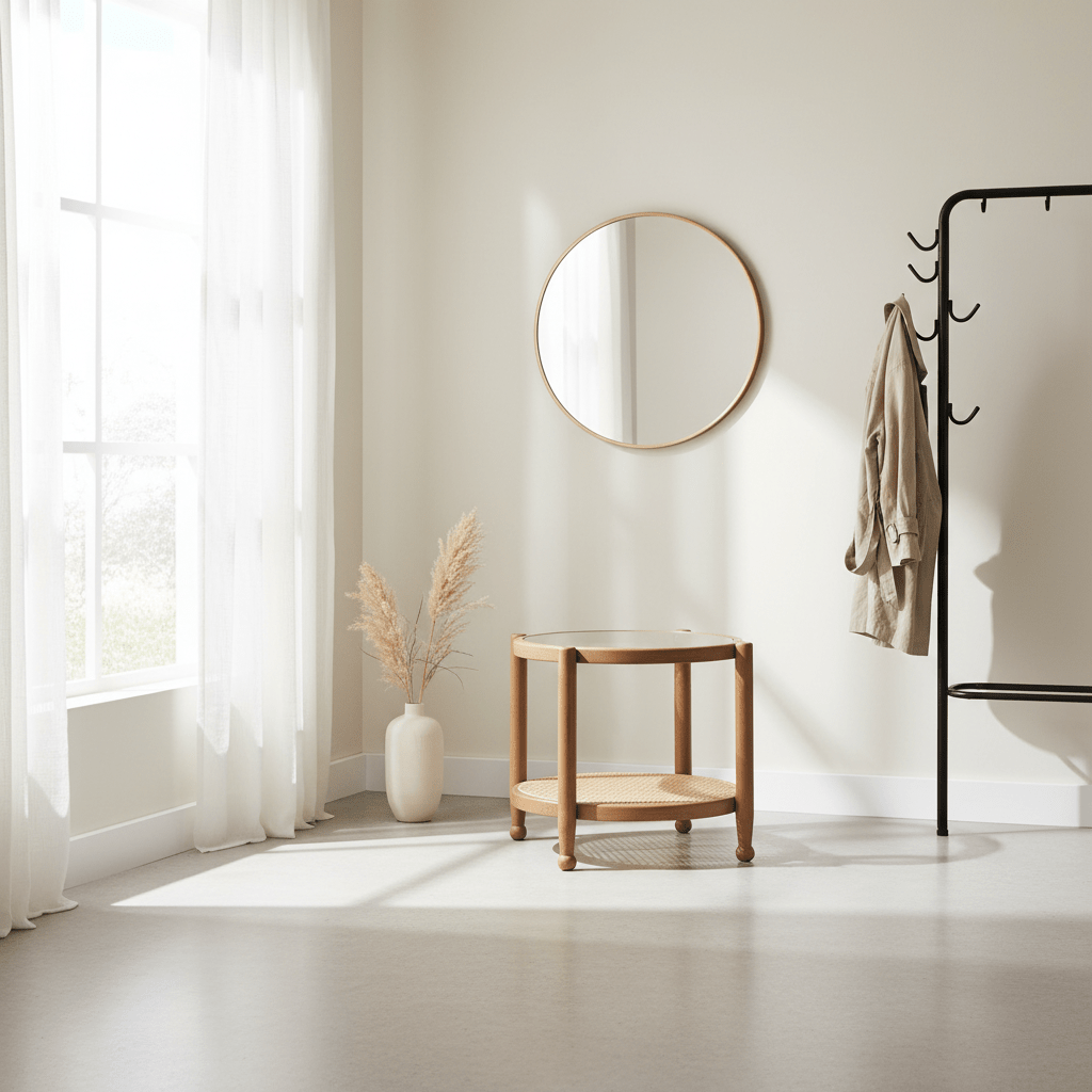 Cebu Natural Cane and Grey Wash Elm Wood Side Table