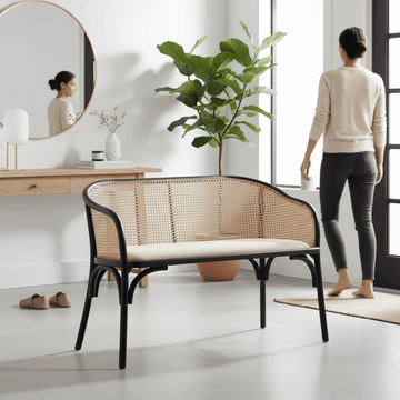 Cebu Natural Cane Bench with Black Beech Wood Frame