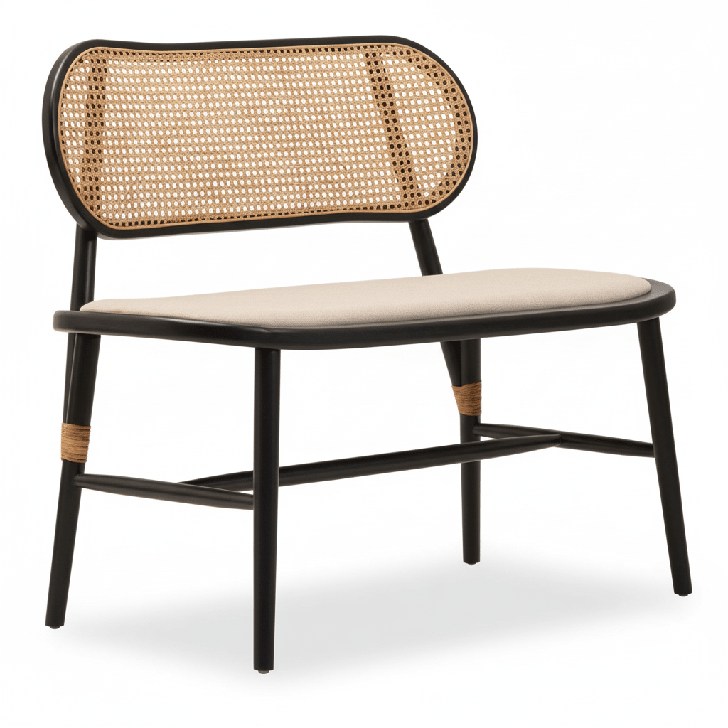 Cebu Natural Cane Bench with Black Elm Wood Frame
