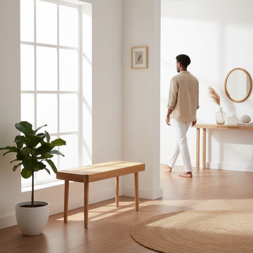 Cebu Natural Cane and Beech Wood Bench with Backrest