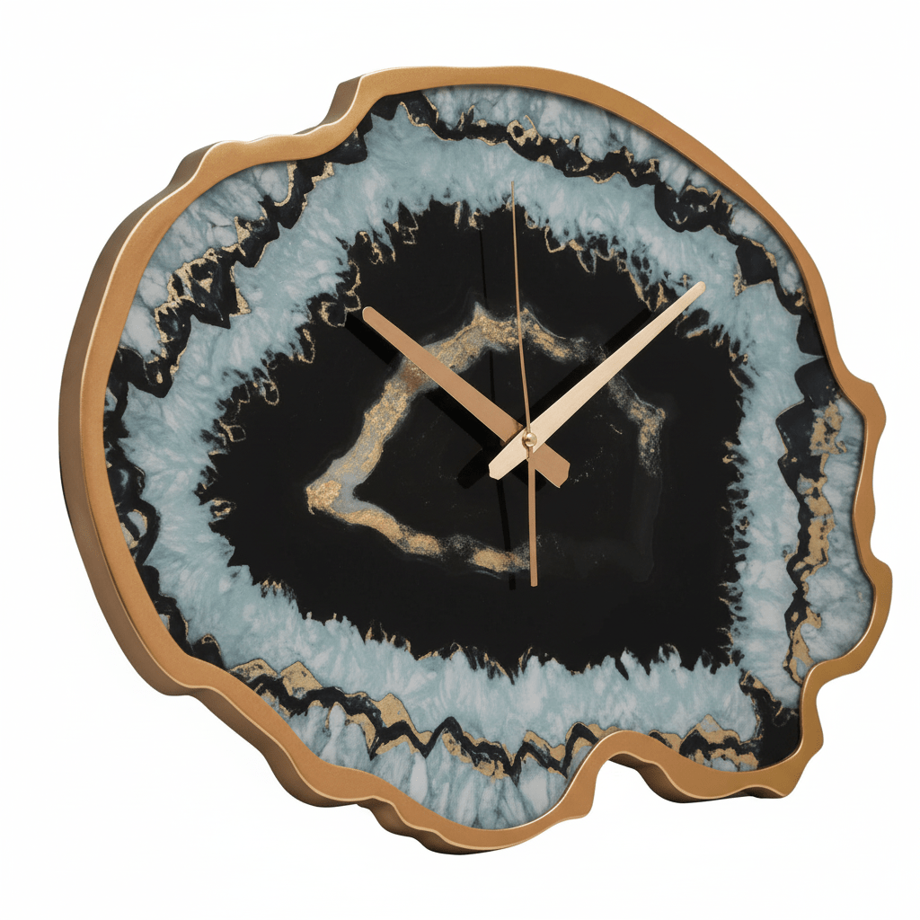 Celina Black And Gold Agate Effect Wall Clock