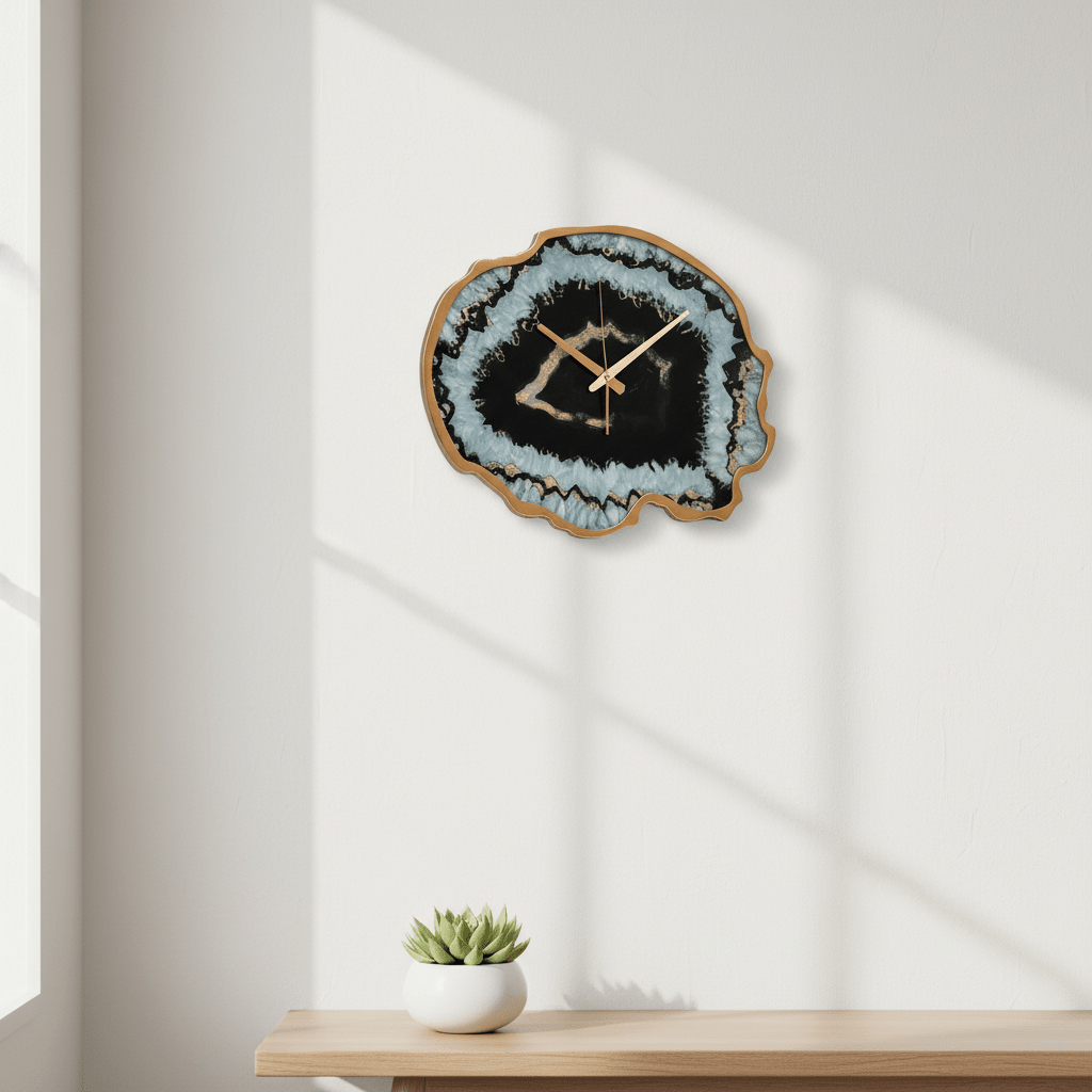 Celina Black And Gold Agate Effect Wall Clock
