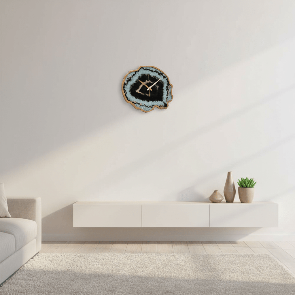 Celina Black And Gold Agate Effect Wall Clock