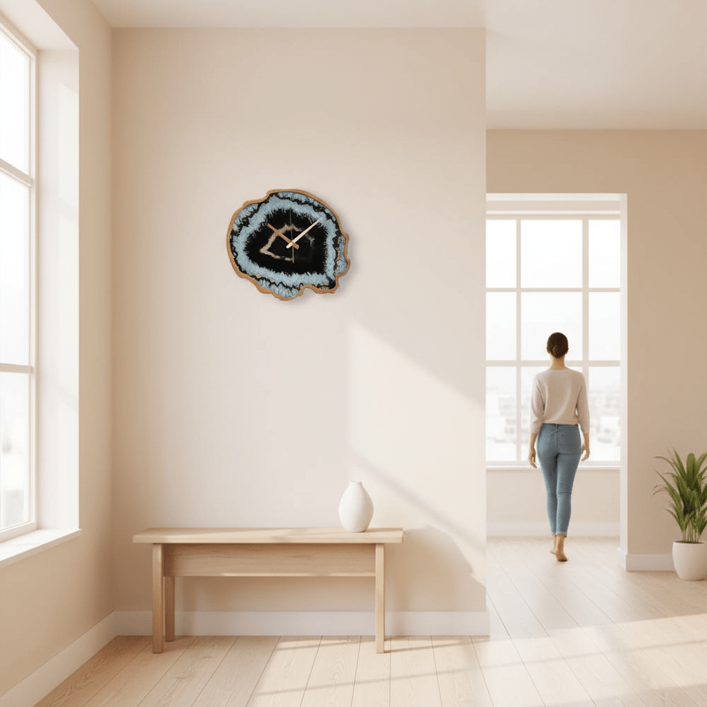 Celina Black And Gold Agate Effect Wall Clock