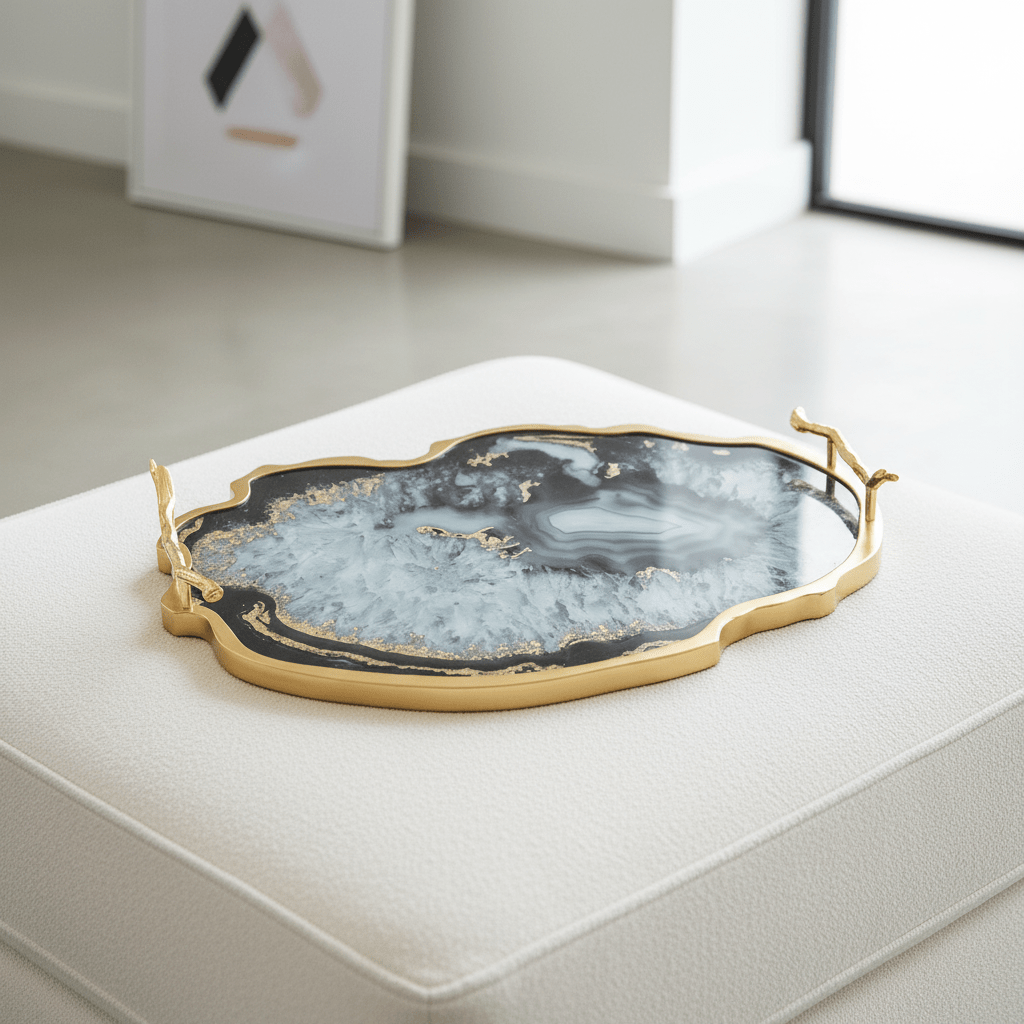 Celina Black And Gold Agate Tray