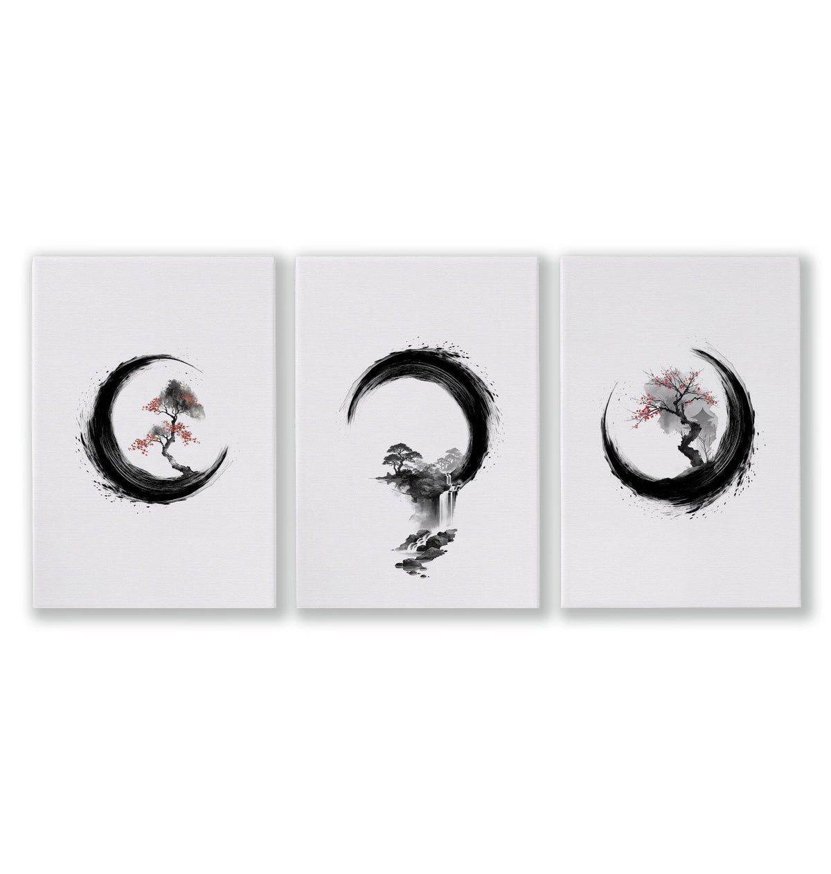 Cherry Blossom Painting Japandi Enso Circle Ink Art as a wrapped canvas