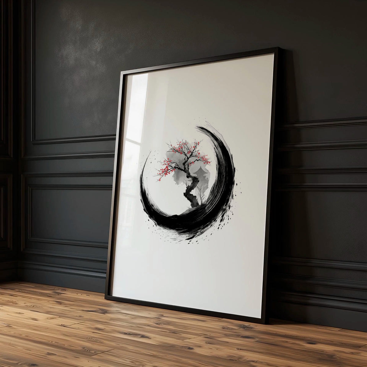 Cherry Blossom Painting Japandi Enso Circle Ink Art — piece 3 of 3 in the set