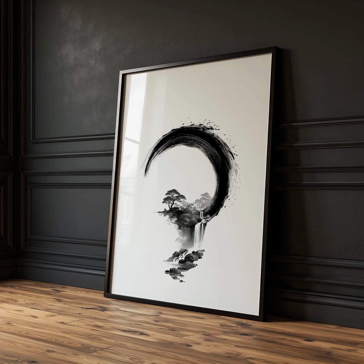 Cherry Blossom Painting Japandi Enso Circle Ink Art | Set of 3