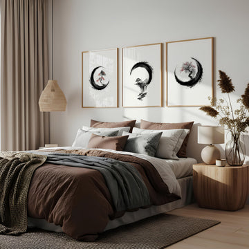 Cherry Blossom Painting Japandi Enso Circle Ink Art displayed on a wall in a styled room — view 2