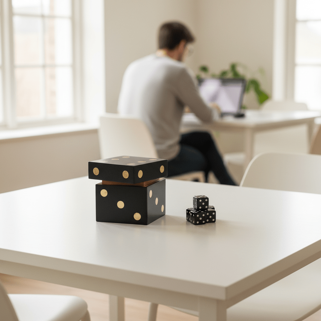 Churchill Games Black and Gold Dice Box with 5 Black Dice