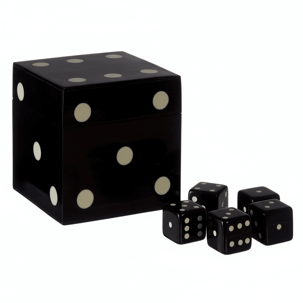 Churchill Games Black And White Dice Box With 5 Dice