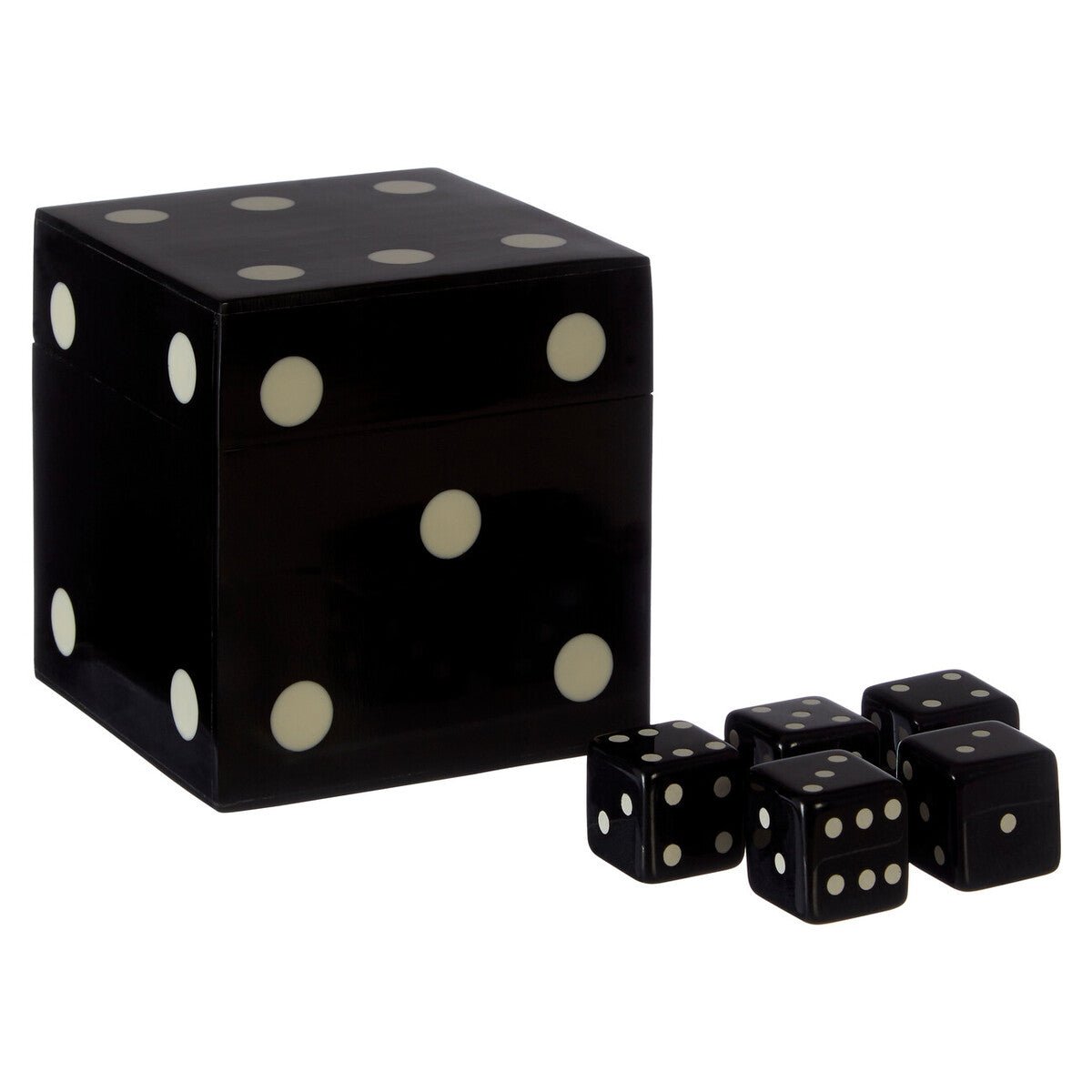 Churchill Games Black And White Dice Box With 5 Dice