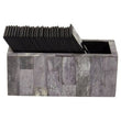 Churchill Games Grey Bone Domino Set with Black Dominoes