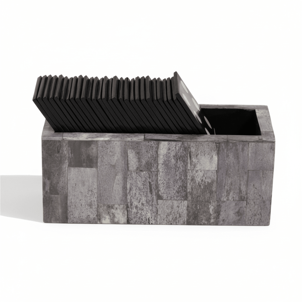Churchill Games Grey Bone Domino Set with Black Dominoes