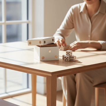 Churchill Games White and Gold Dice Box with Five White Dice