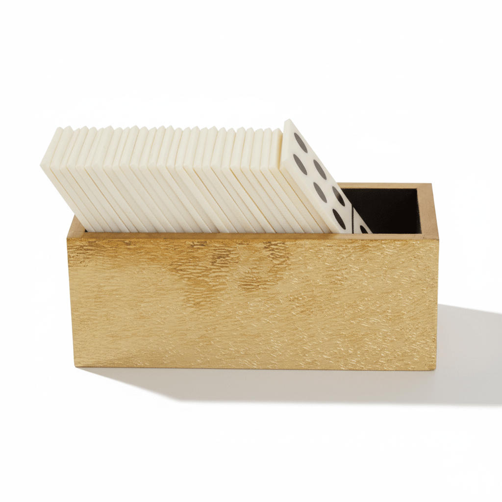 Churchill Games White and Gold Domino Set with White Dominoes