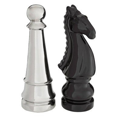 Churchill Set of 2 Black and Silver Chess Pieces