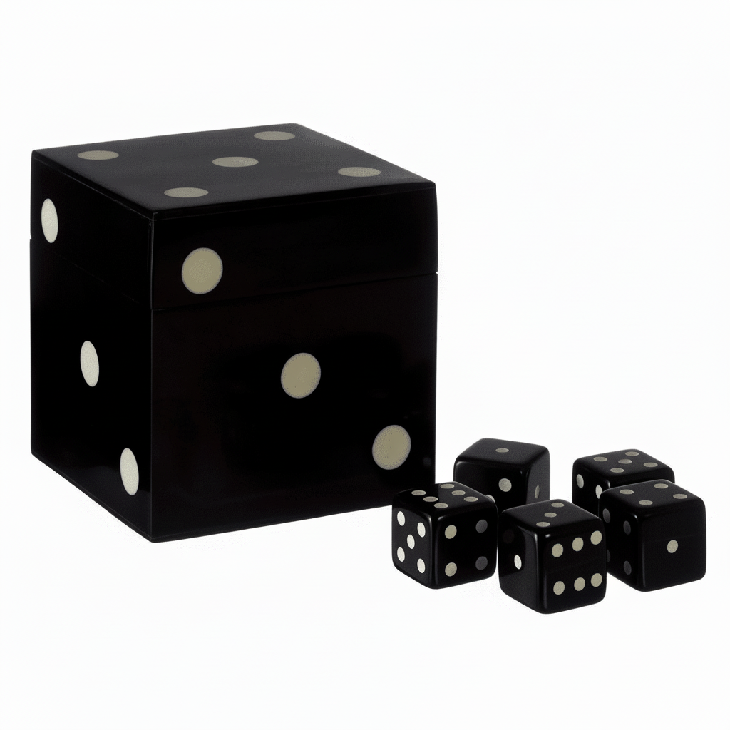Churchill Games Black And White Dice Box With 5 Dice