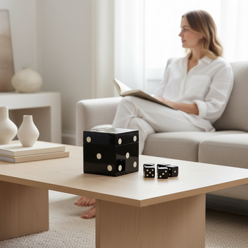 Churchill Games Black And White Dice Box With 5 Dice