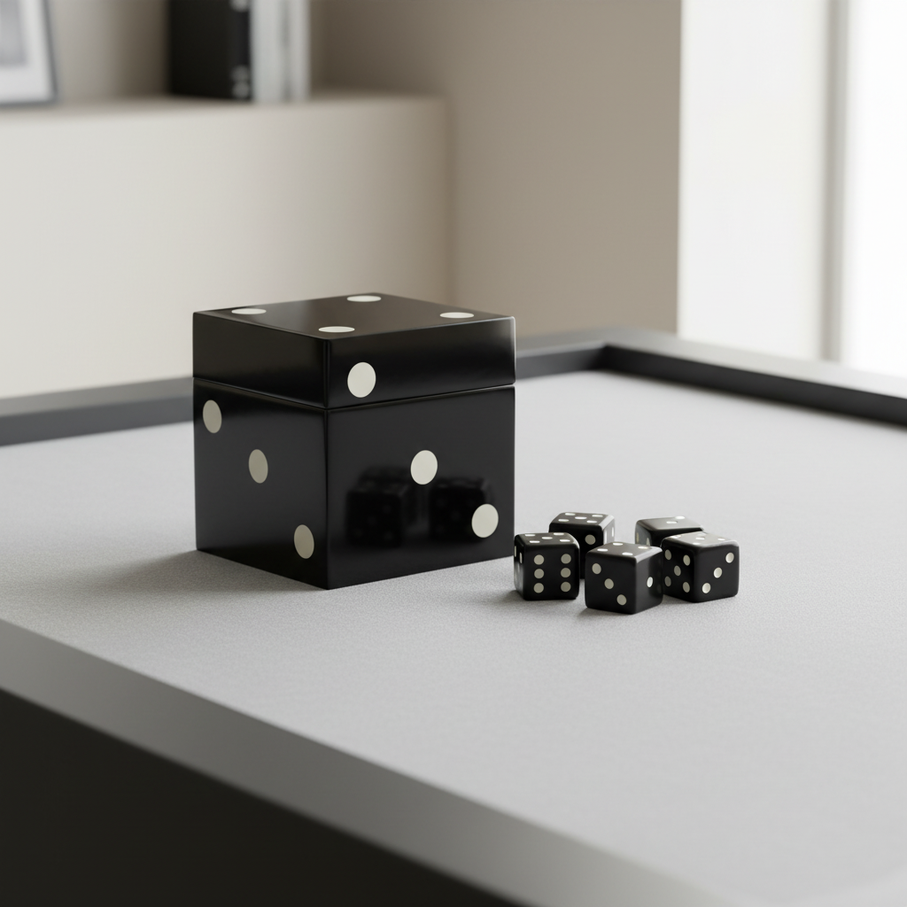 Churchill Games Black And White Dice Box With 5 Dice