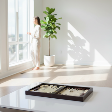 Churchill Games Black And White Foldable Backgammon Set