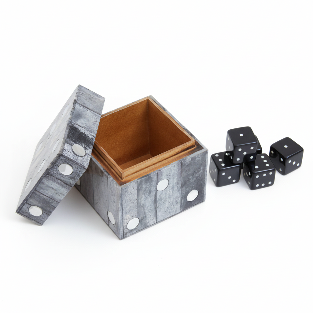 Churchill Games Grey Bone Dice Box with 5 Black Dice