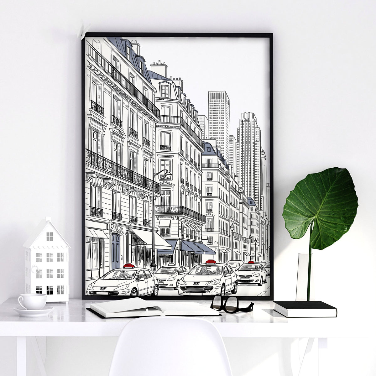 City Wall Art Paris Street Scenes with Eiffel Tower Line Drawing — piece 1 of 2 in the set
