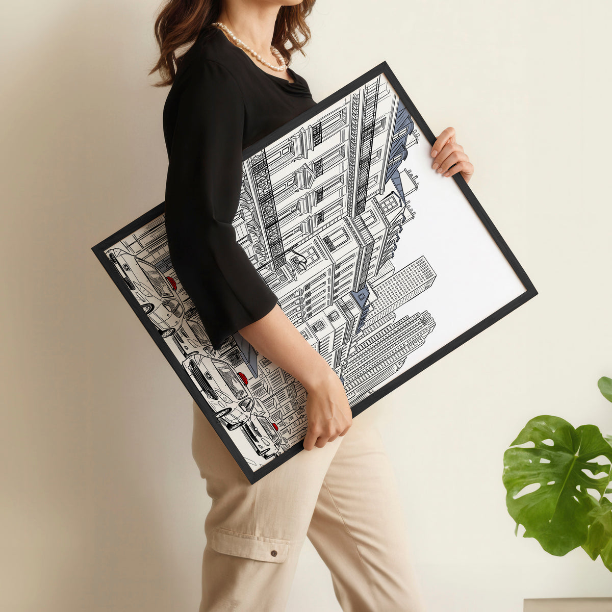 City Wall Art Paris Street Scenes with Eiffel Tower Line Drawing displayed on a wall in a styled room — view 5