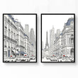 City Wall Art Paris Street Scenes with Eiffel Tower Line Drawing | Set of 2