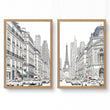 City Wall Art Paris Street Scenes with Eiffel Tower Line Drawing | Set of 2