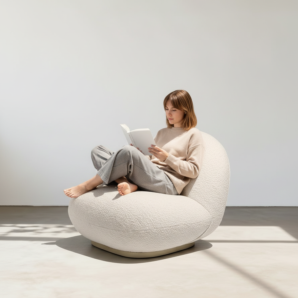 Classic Boucle Pacha Lounge Chair, Gold Base