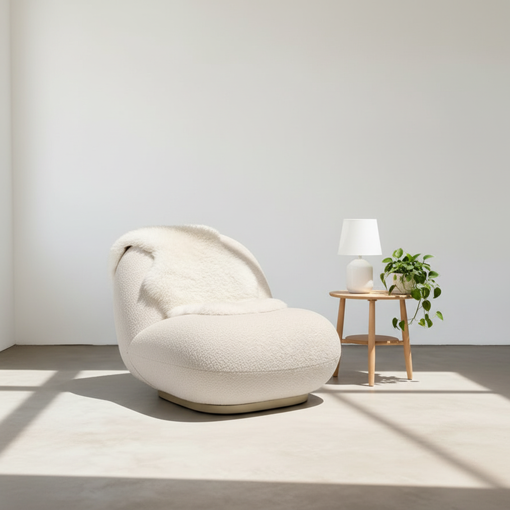 Classic Boucle Pacha Lounge Chair, Gold Base