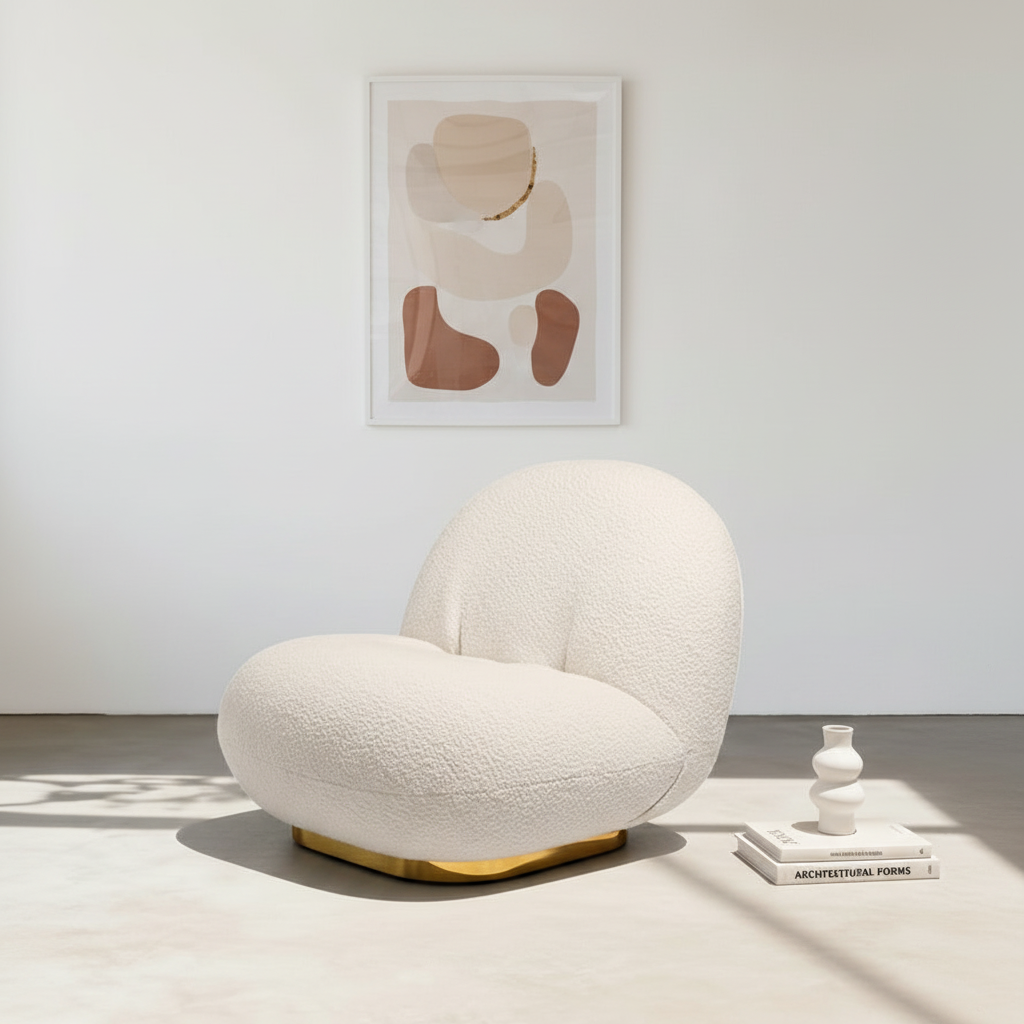 Classic Boucle Pacha Lounge Chair, Gold Base