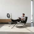 Classic Modern Barcelona Chair And Footstool, Black Leather
