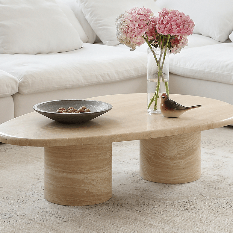 Clio Art Deco Coffee Table, Oval, Marble
